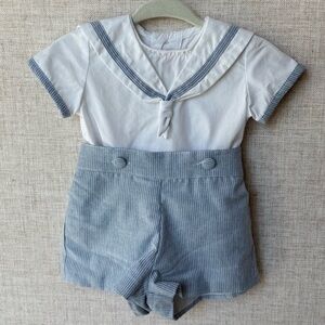 La Coqueta Antonio Sailor Baby Boy Cotton Set Blue and White Top and Shorts